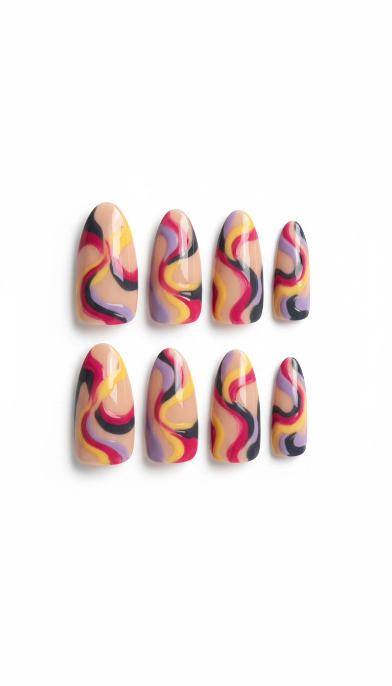 Magenta swirl abstract artist nails