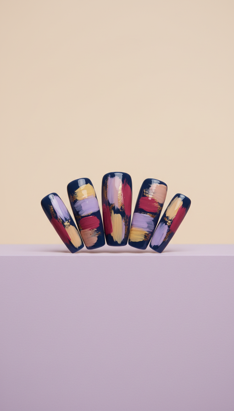 Midnight blue gallery brushstroke nails
